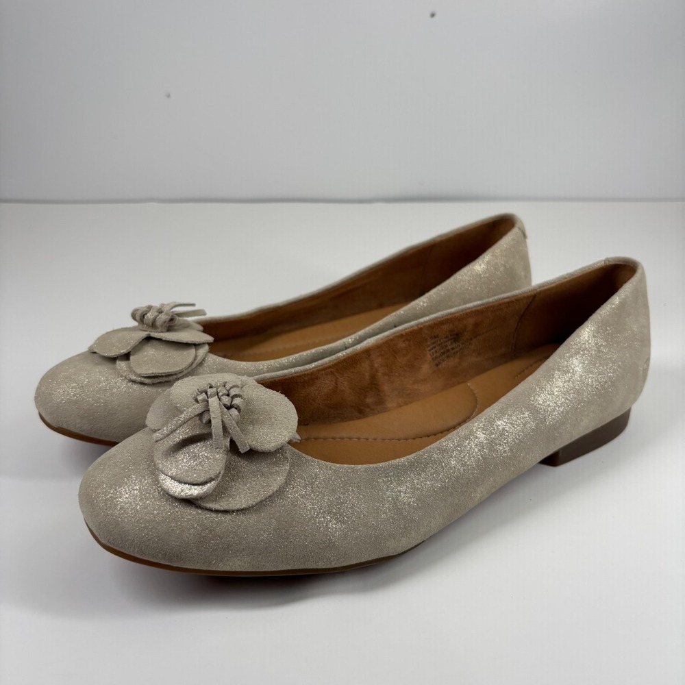 Born Petula Women's US 9.5M Champagne Metallic Leather Embellished Ballet Flats